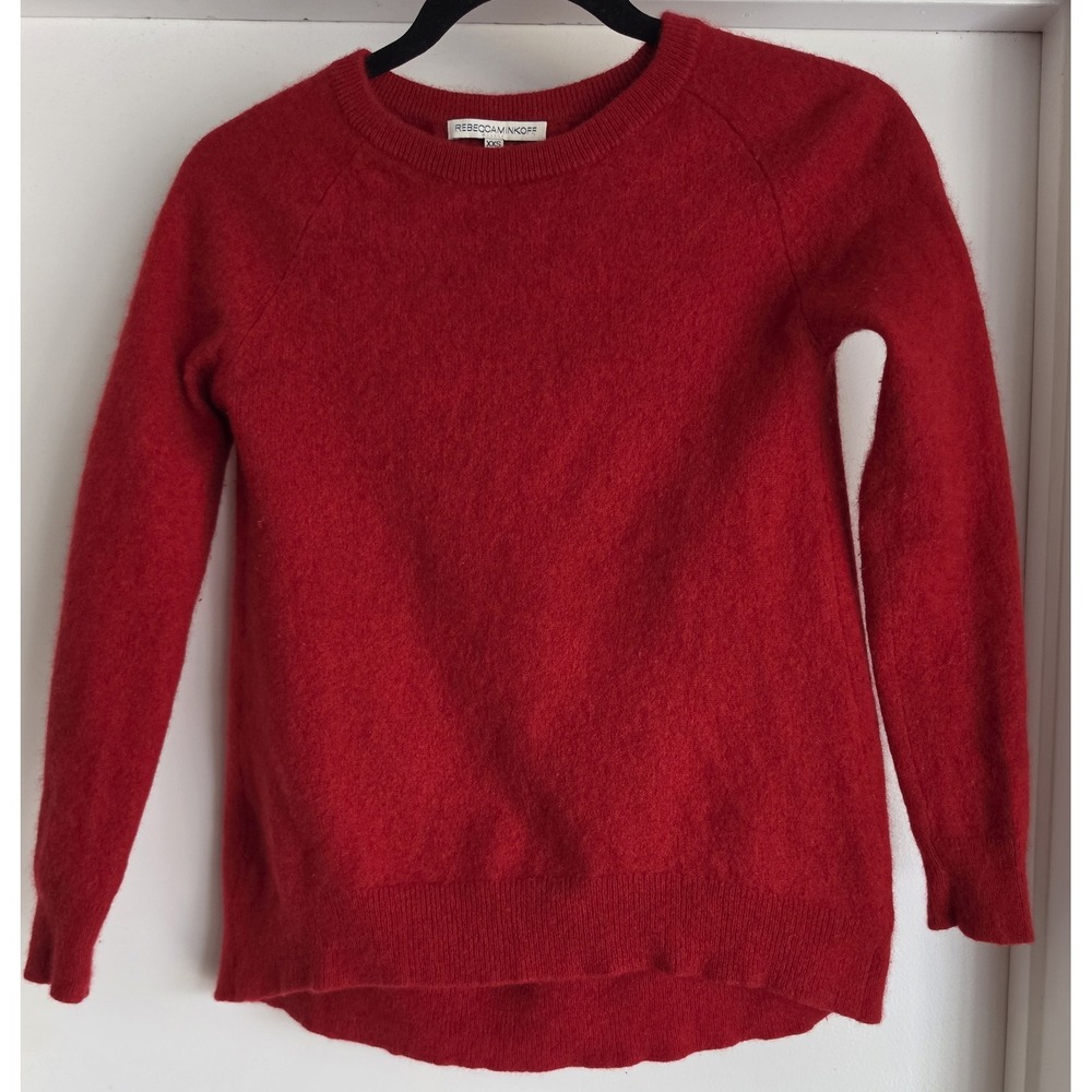 Rebecca Minkoff Cashmere Sweater XXS Red Crew Neck Short Sleeve Pullover Top
